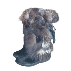 Technica Multicolored Fox Fur Apres Ski Back Lace-up with tasseled Suede laces